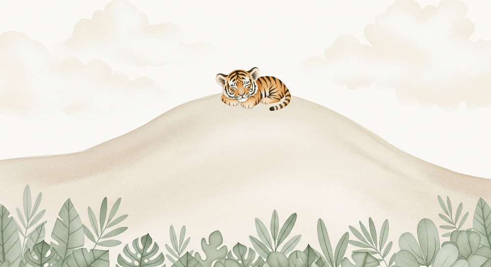 Sleepy Tiger Cub on a Hill Wall Mural