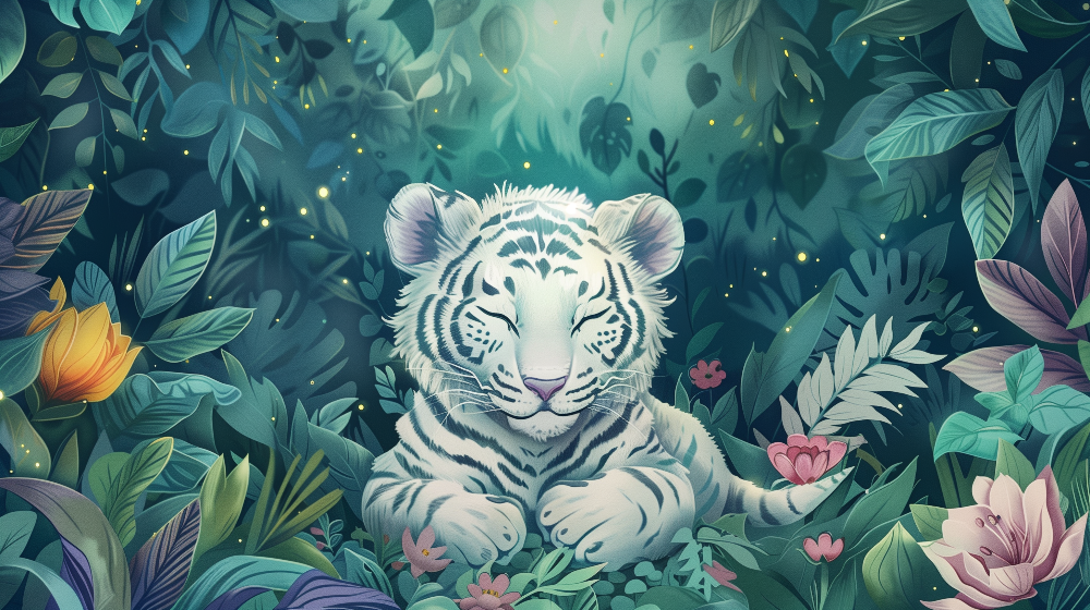 Sleepy White Tiger Cub Jungle Wall Mural