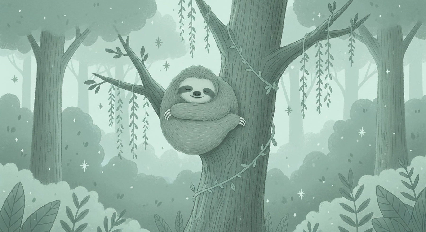 Detailed sloth and enchanted forest mural wallpaper design pattern by Kids-Mundo