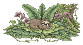Detailed sloth and tropical leaves mural wallpaper design pattern by Kids-Mundo