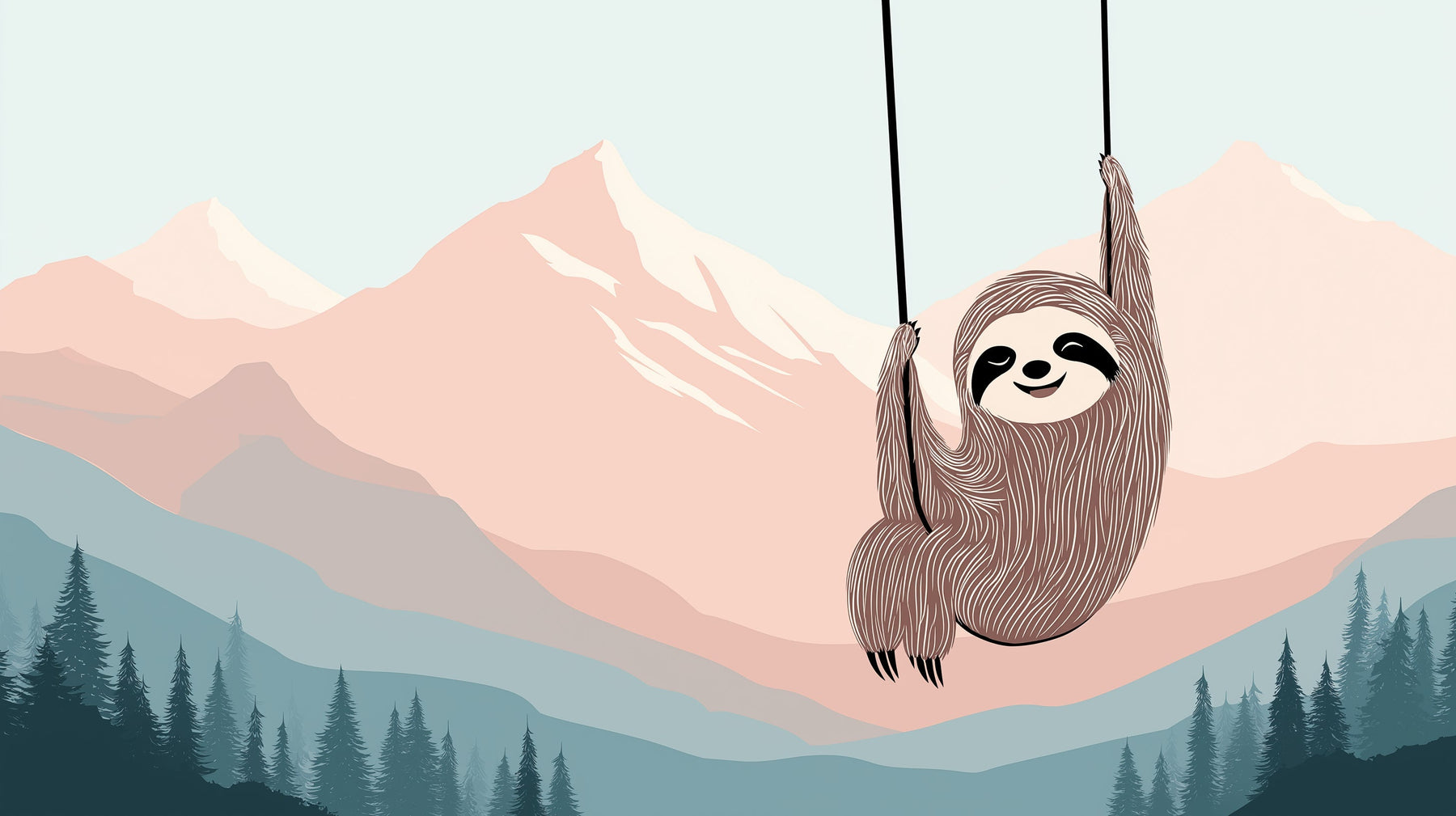 Detailed sloth mountain mural wallpaper design pattern showing peaceful nature scene by Kids-Mundo
