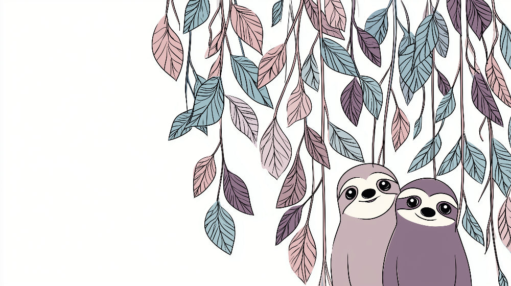 Detailed sloth mural wallpaper design pattern with delicate leaves by Kids-Mundo