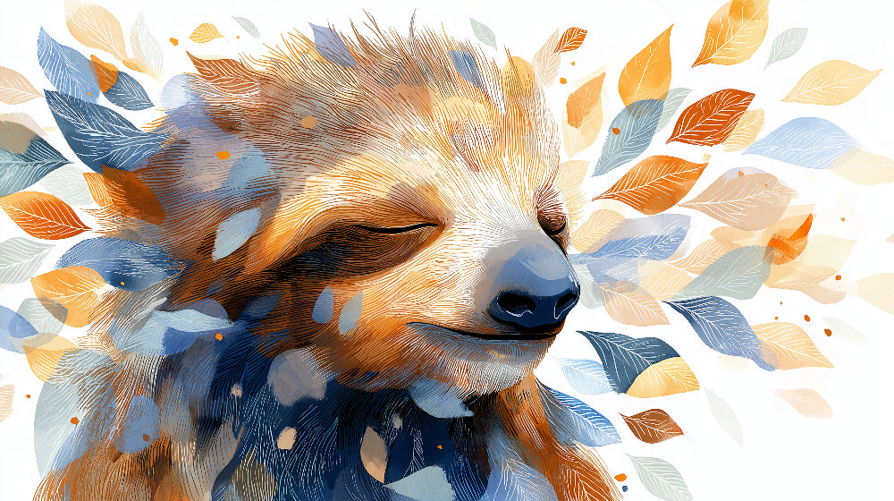 Detailed sloth mural wallpaper design pattern with colorful autumn leaves by Kids-Mundo