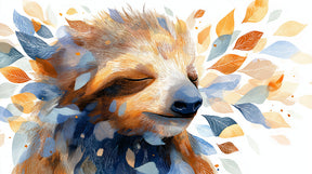 Detailed sloth mural wallpaper design pattern with colorful autumn leaves by Kids-Mundo