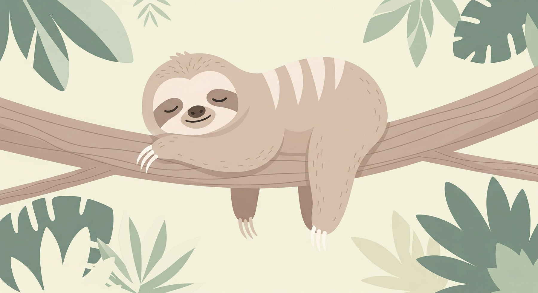 Detailed sloth jungle mural wallpaper design pattern with tropical foliage by Kids-Mundo