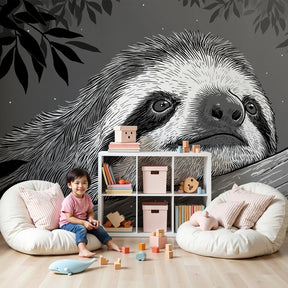 Peaceful sloth mural wallpaper creating serene atmosphere in modern nursery by Kids-Mundo