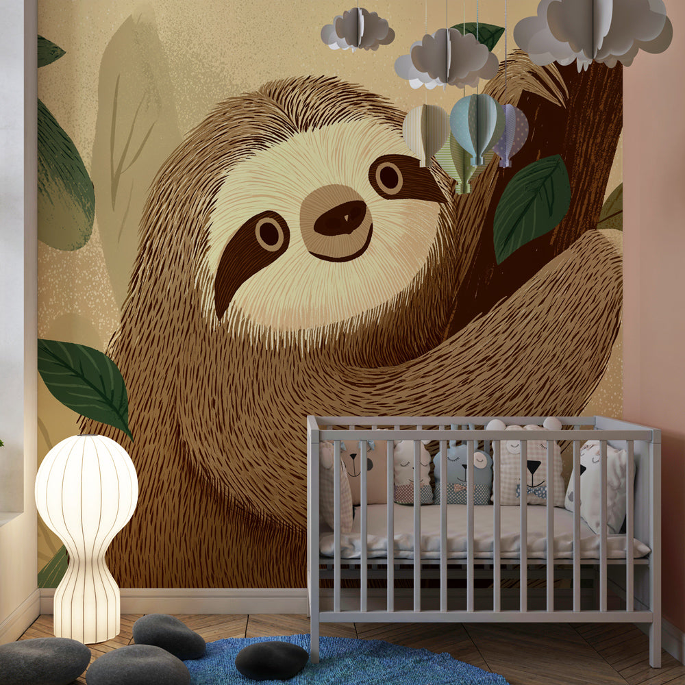 Jungle animal wallpaper featuring cute sloth in kids playroom by Kids-Mundo