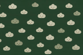 Detailed smiling clouds mural wallpaper design pattern on green background by Kids-Mundo