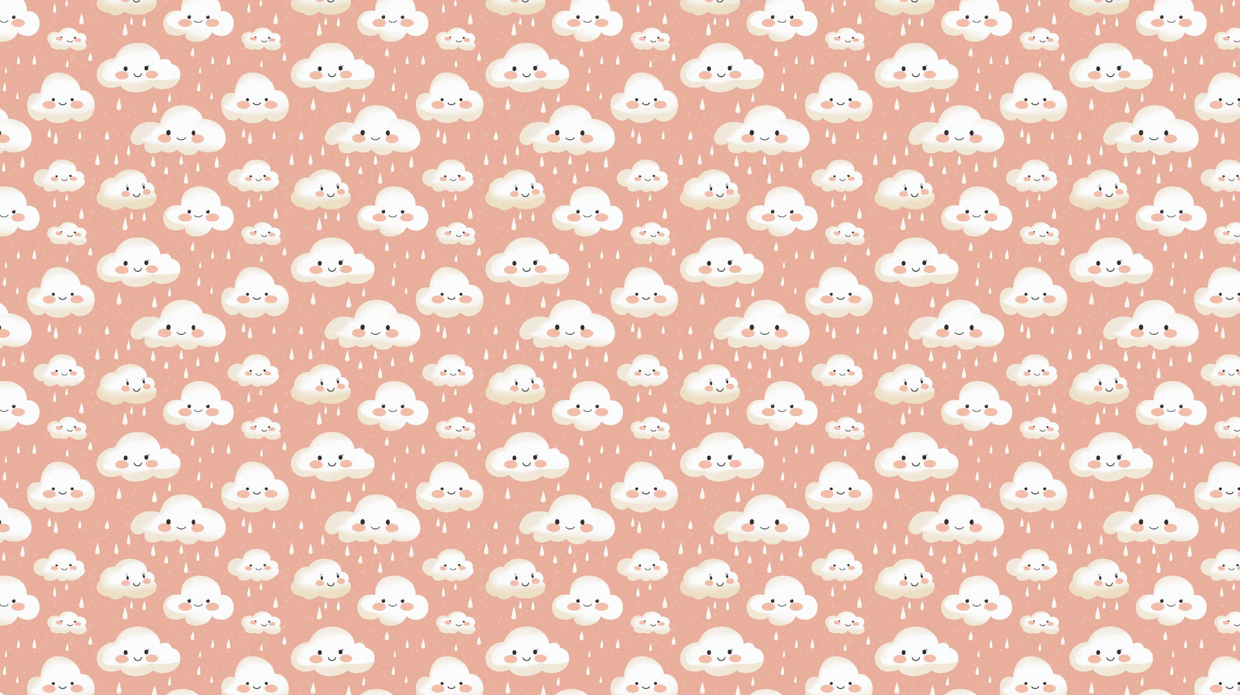 Detailed smiling clouds mural wallpaper design pattern on pink background by Kids-Mundo