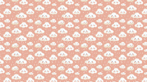 Detailed smiling clouds mural wallpaper design pattern on pink background by Kids-Mundo
