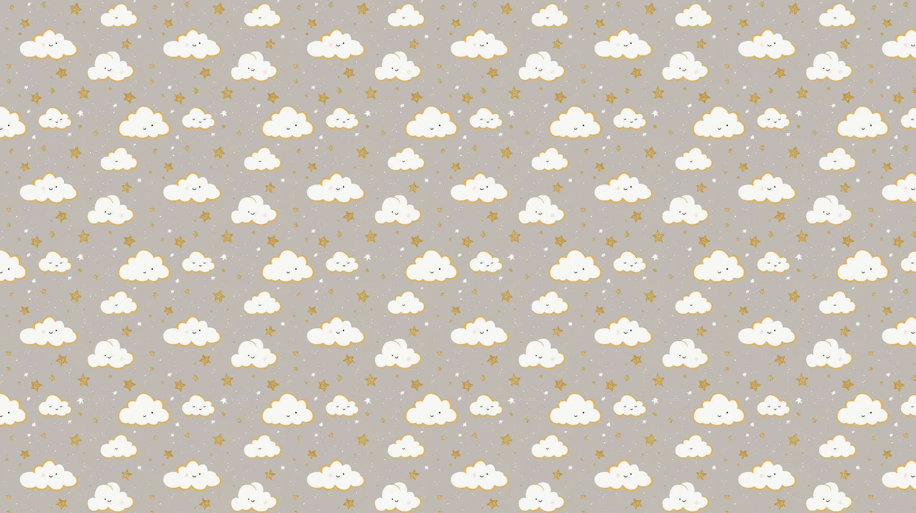 Detailed smiling clouds and golden stars mural wallpaper design pattern by Kids-Mundo