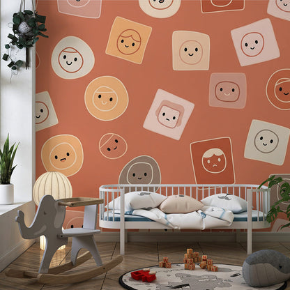 Kids-Mundo cheerful smiley faces wall mural styled on a child's bedroom wall