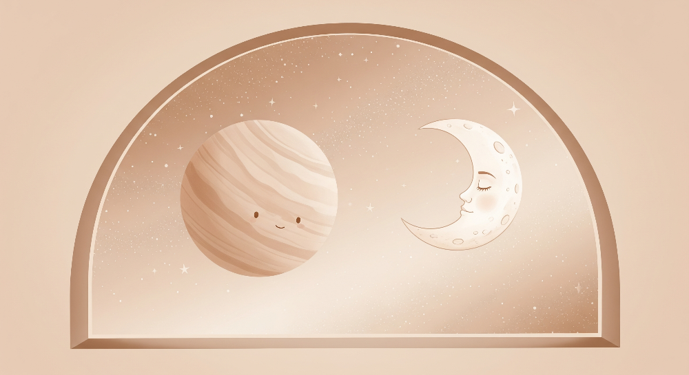 Smiling Planet and Sleepy Moon Wall Mural