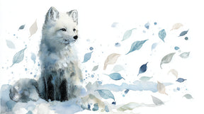 Detailed snow fox and floating leaves mural wallpaper design pattern by Kids-Mundo