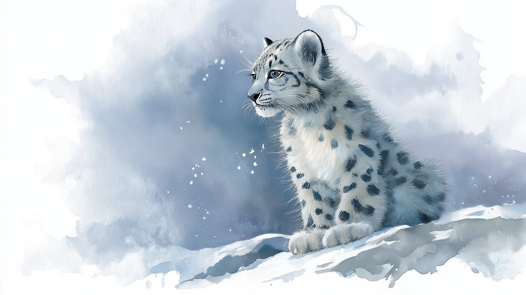 Detailed snow leopard mural wallpaper design pattern with winter snowflakes by Kids-Mundo