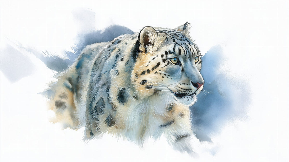 Majestic Snow Leopard Watercolour Wall Mural