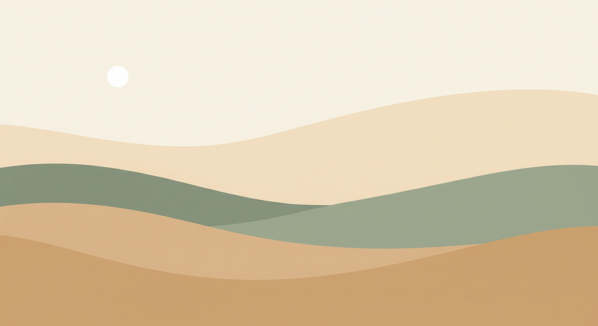 Kids-Mundo flat artwork of muted abstract waves in sand, sage green and cream with a pale sun
