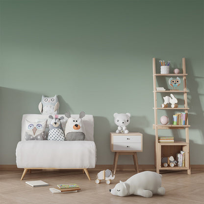 Kids-Mundo soft green ombre wall mural featured in a bright, calm children's playroom