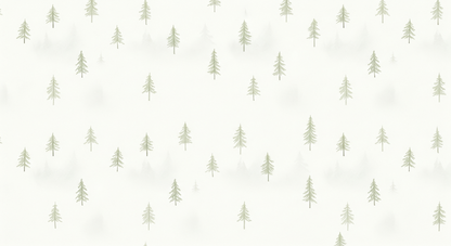 Kids-Mundo flat artwork of delicate pine trees scattered across a soft cream background