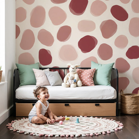 Kids-Mundo terracotta pebble shapes wall mural styled in a soft, calming nursery