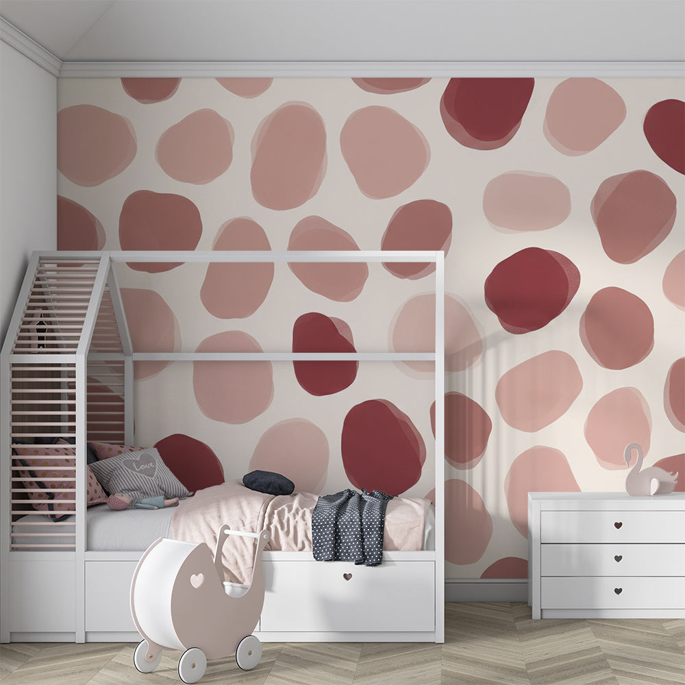 Kids-Mundo abstract pebble wall mural adding warm terracotta tones to a playroom