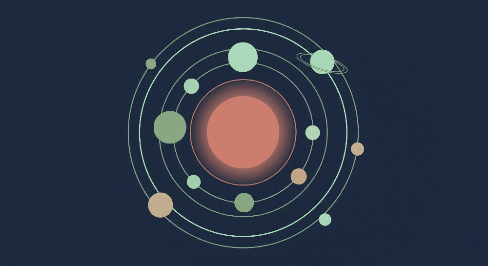 Detailed solar system mural wallpaper design pattern showing planets and orbital paths by Kids-Mundo