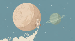 Detailed space adventure mural wallpaper design pattern with rocket, planets and stars by Kids-Mundo