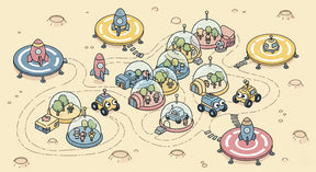 Detailed space adventure mural wallpaper design pattern featuring spaceships and alien landscape by Kids-Mundo