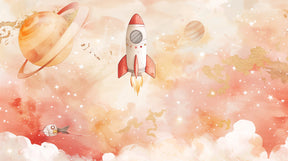 Detailed space adventure mural wallpaper design pattern with starry clouds by Kids-Mundo