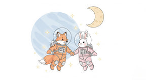 Detailed space animals mural wallpaper design pattern with fox and rabbit astronauts by Kids-Mundo