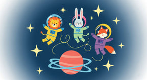 Detailed space animals astronaut mural wallpaper design pattern with stars and planets by Kids-Mundo