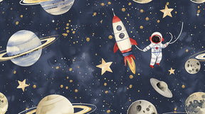 Detailed space astronaut mural wallpaper design pattern with rockets and stars by Kids-Mundo