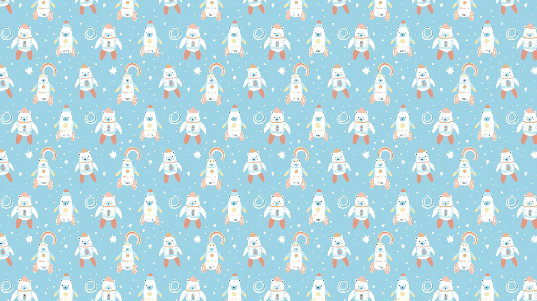 Detailed astronaut bears space wallpaper design pattern with stars and rainbows by Kids-Mundo