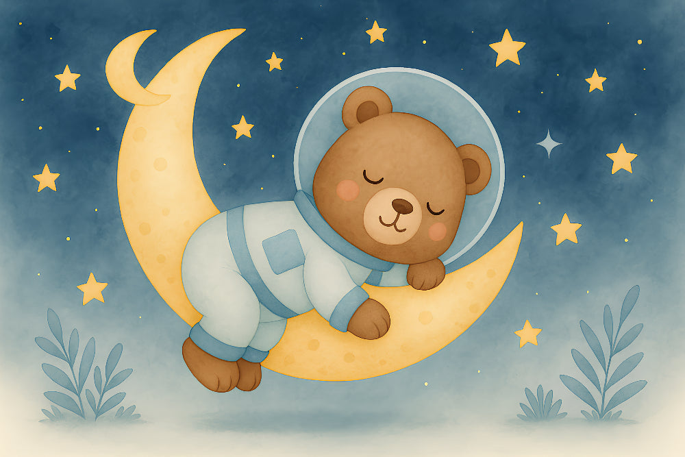 Detailed space bear astronaut on moon mural wallpaper design pattern by Kids-Mundo