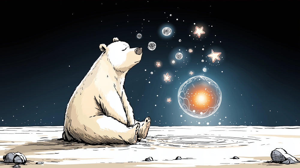 Detailed space bear mural wallpaper design pattern showing astronaut bear and cosmic elements by Kids-Mundo