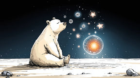 Detailed space bear mural wallpaper design pattern showing astronaut bear and cosmic elements by Kids-Mundo