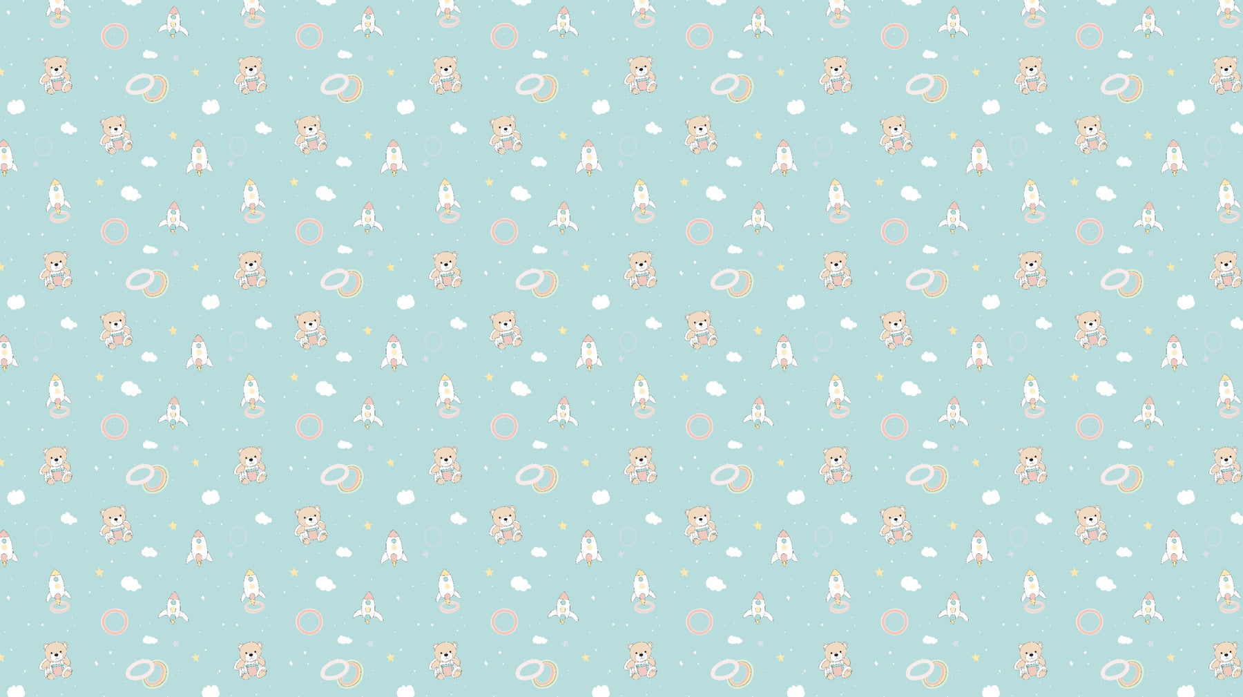 Detailed space bears wallpaper design pattern showing teddy bears and colorful rockets by Kids-Mundo