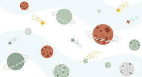 Detailed cosmic space mural wallpaper design pattern with planets and stars by Kids-Mundo