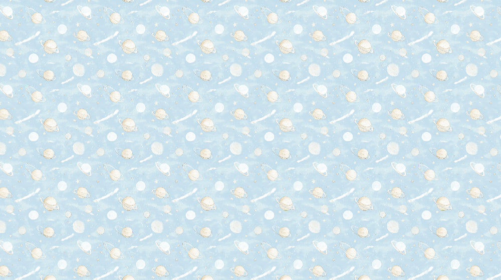 Detailed space galaxy mural wallpaper design pattern with planets stars and comets by Kids-Mundo