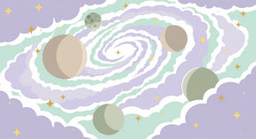 Detailed space galaxy mural wallpaper design pattern with planets and stars by Kids-Mundo
