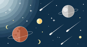 Detailed space galaxy mural wallpaper design pattern with planets and shooting stars by Kids-Mundo