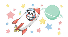 Detailed space panda astronaut mural wallpaper design pattern with rocket and stars by Kids-Mundo