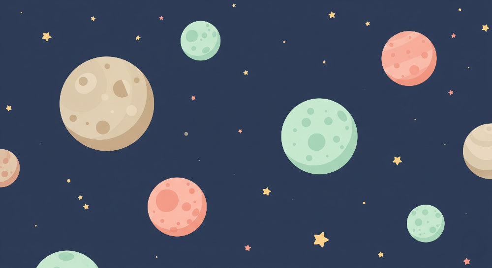 Detailed space planet mural wallpaper design pattern with colorful planets and stars by Kids-Mundo