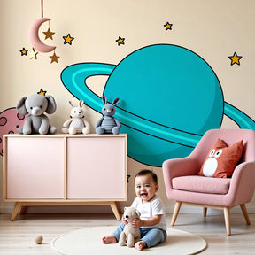 Space planet mural wallpaper creating magical cosmic nursery decor by Kids-Mundo