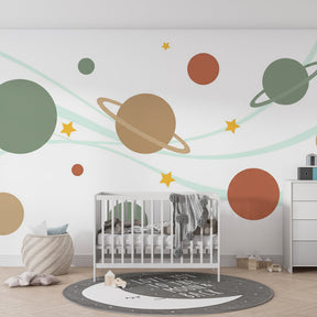 Interstellar adventure themed mural wallpaper for kids playroom by Kids-Mundo