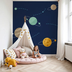 Space planets mural wallpaper creating cosmic atmosphere in modern kids bedroom by Kids-Mundo