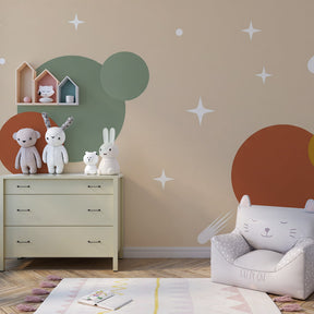 Cosmic adventure wallpaper featuring planets and stars in children's bedroom decor