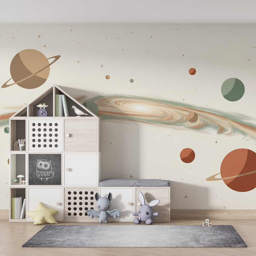 Galactic universe mural wallpaper transforming children's bedroom into space adventure by Kids-Mundo