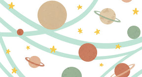 Detailed space planets mural wallpaper design pattern with colorful cosmic elements by Kids-Mundo