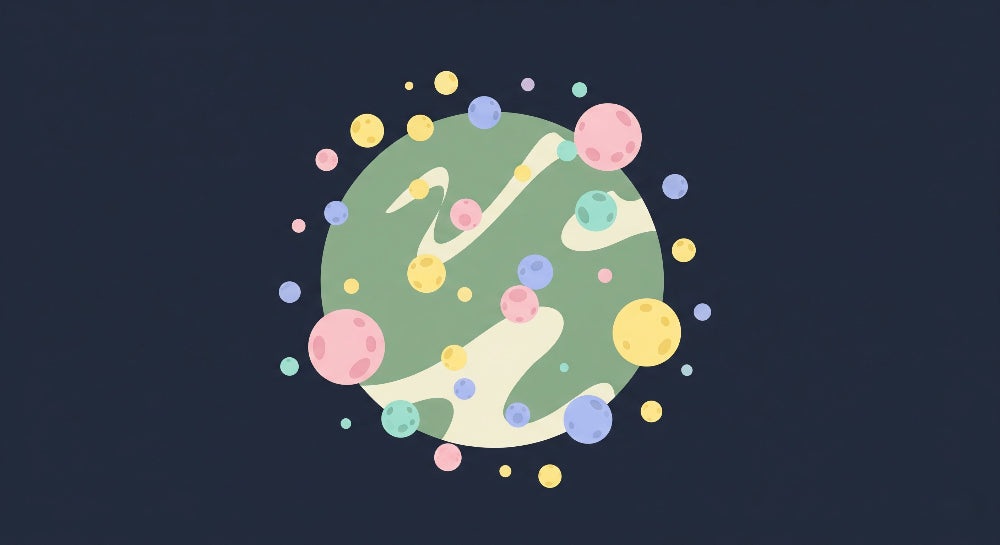 Detailed space planets mural wallpaper design pattern with colorful floating orbs by Kids-Mundo